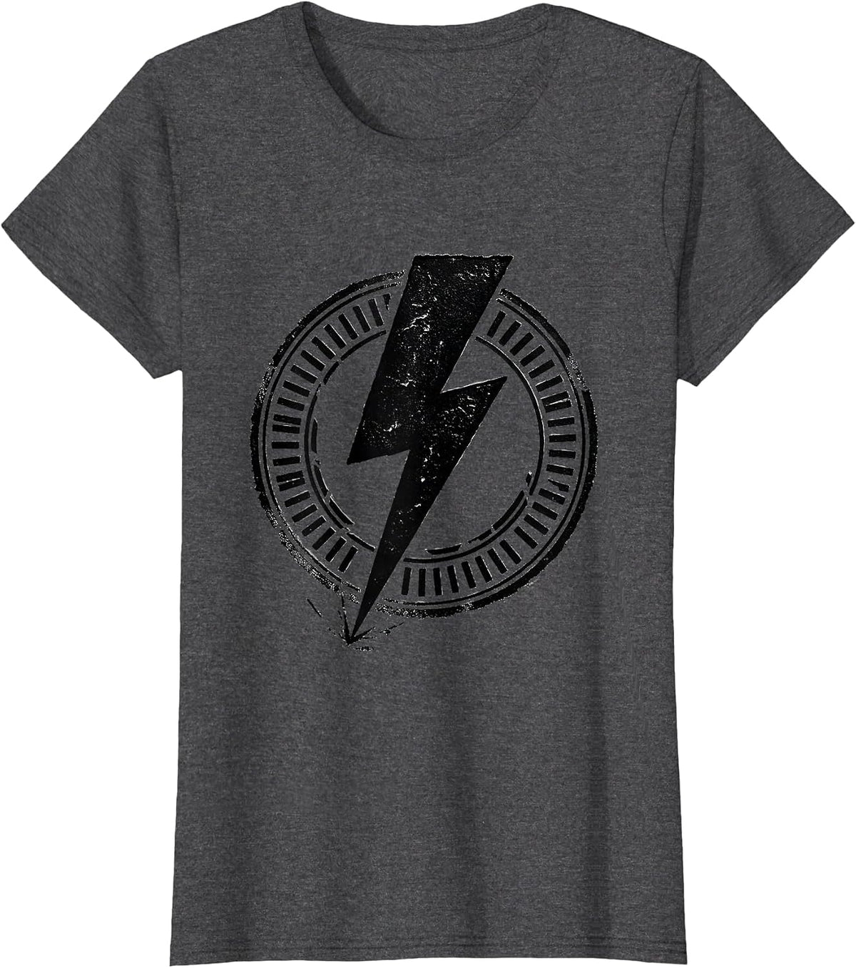 Women's Bold Lightning Bolt Graphic Stamp Seal Minimalist T-Shirt - Dark Heather Grey