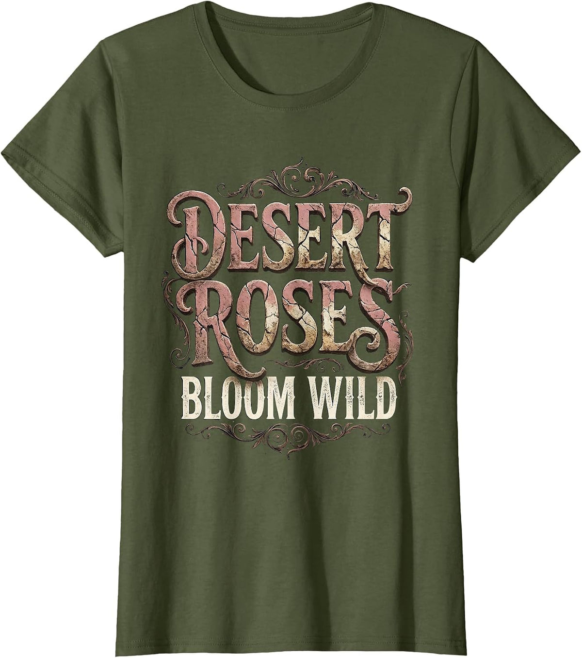 Women's Desert Roses Bloom Wild Western Floral Design T-Shirt - Olive Green