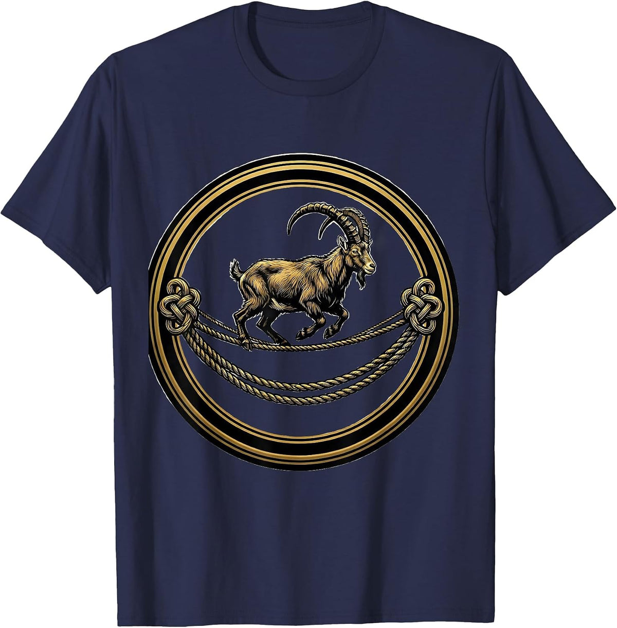 Goat Balancing on a Rope Bridge Graphic T-Shirt - Navy Blue