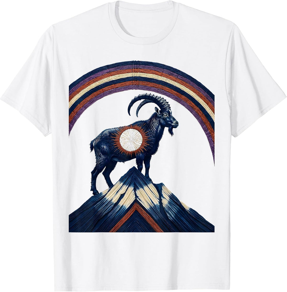Men's Hippie Goat on Mountain Rainbow Graphic T-Shirt - White