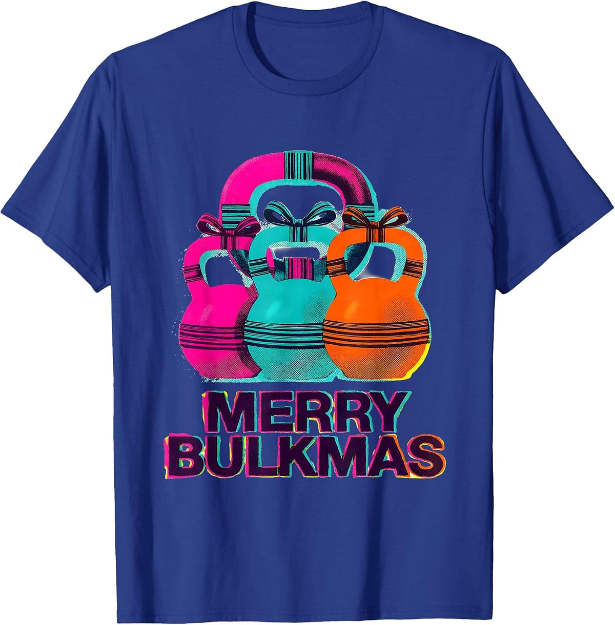 Men's Merry Bulkmas Risograph Funny Christmas Gym Weightlifting T-Shirt - Royal Blue