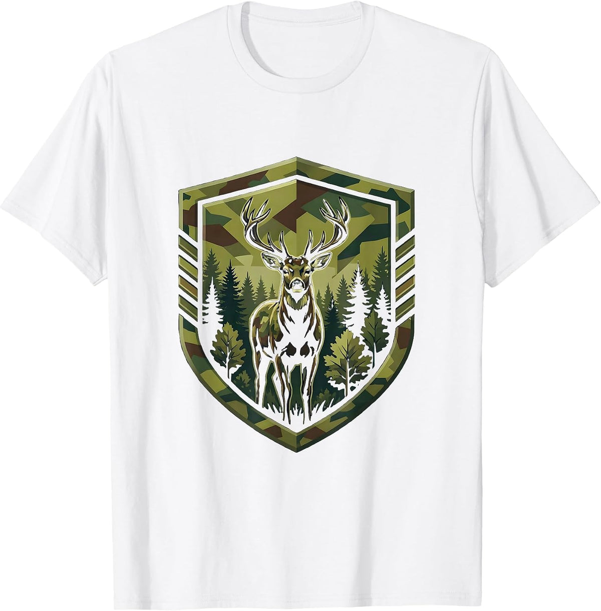 Camo Deer Silhouette Forest Hunting Design T-Shirt - White