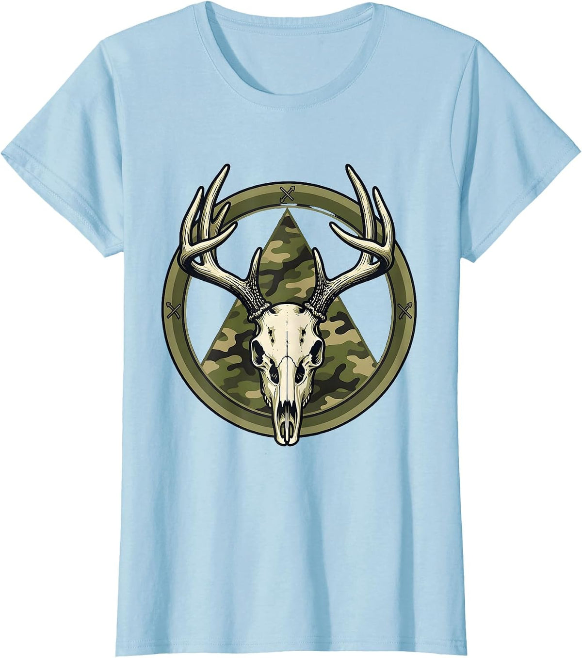 Whitetail Skull Camo Deer Hunting Dad Humor T-Shirt - Baby Blue