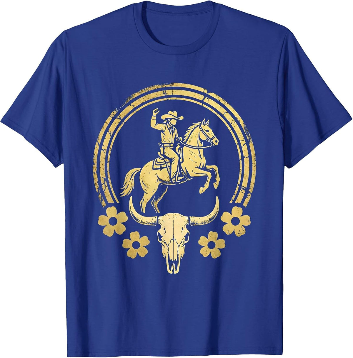 Men's Cowgirl Bucking Horse Western Rodeo Graphic T-Shirt - Royal Blue