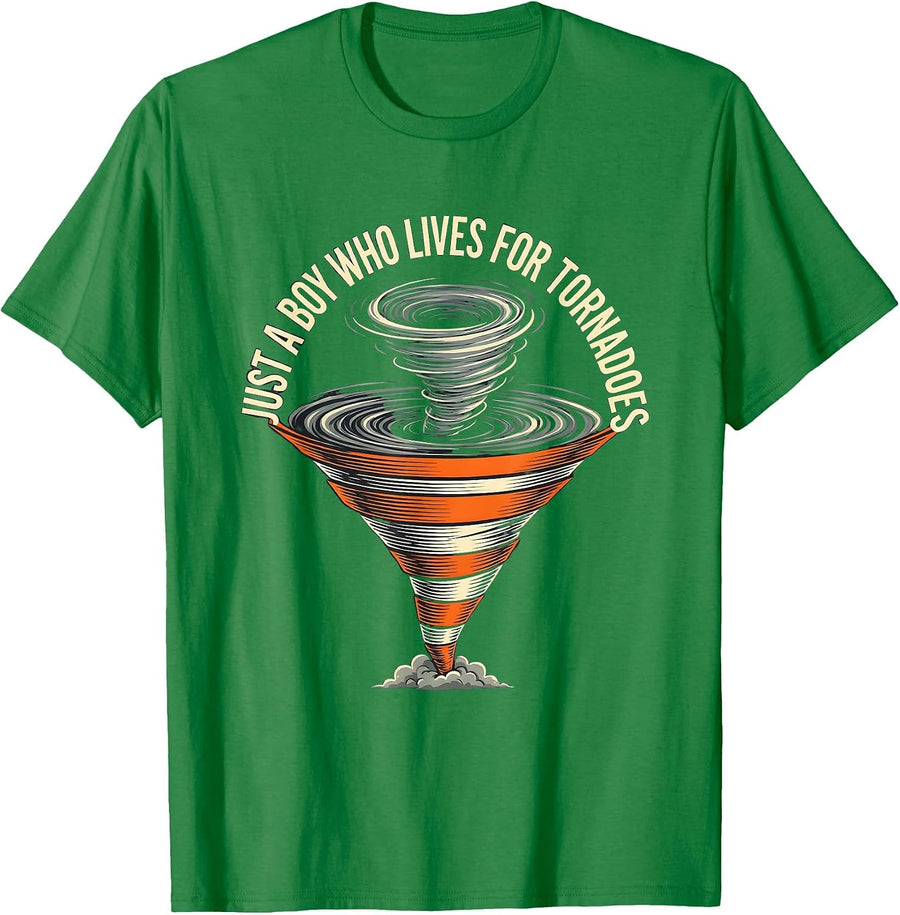 Men's Just A Boy Who Lives For Tornadoes Funny Storm Chaser T-Shirt - Kelly Green
