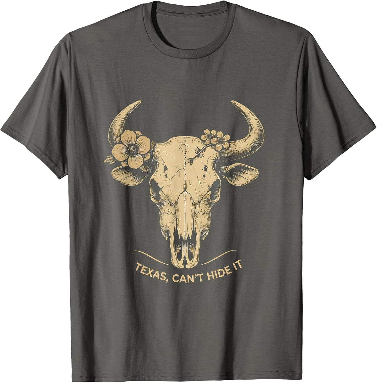 Texas, Can't Hide It Boho Western State Pride Cowgirl T-Shirt - Asphalt Grey