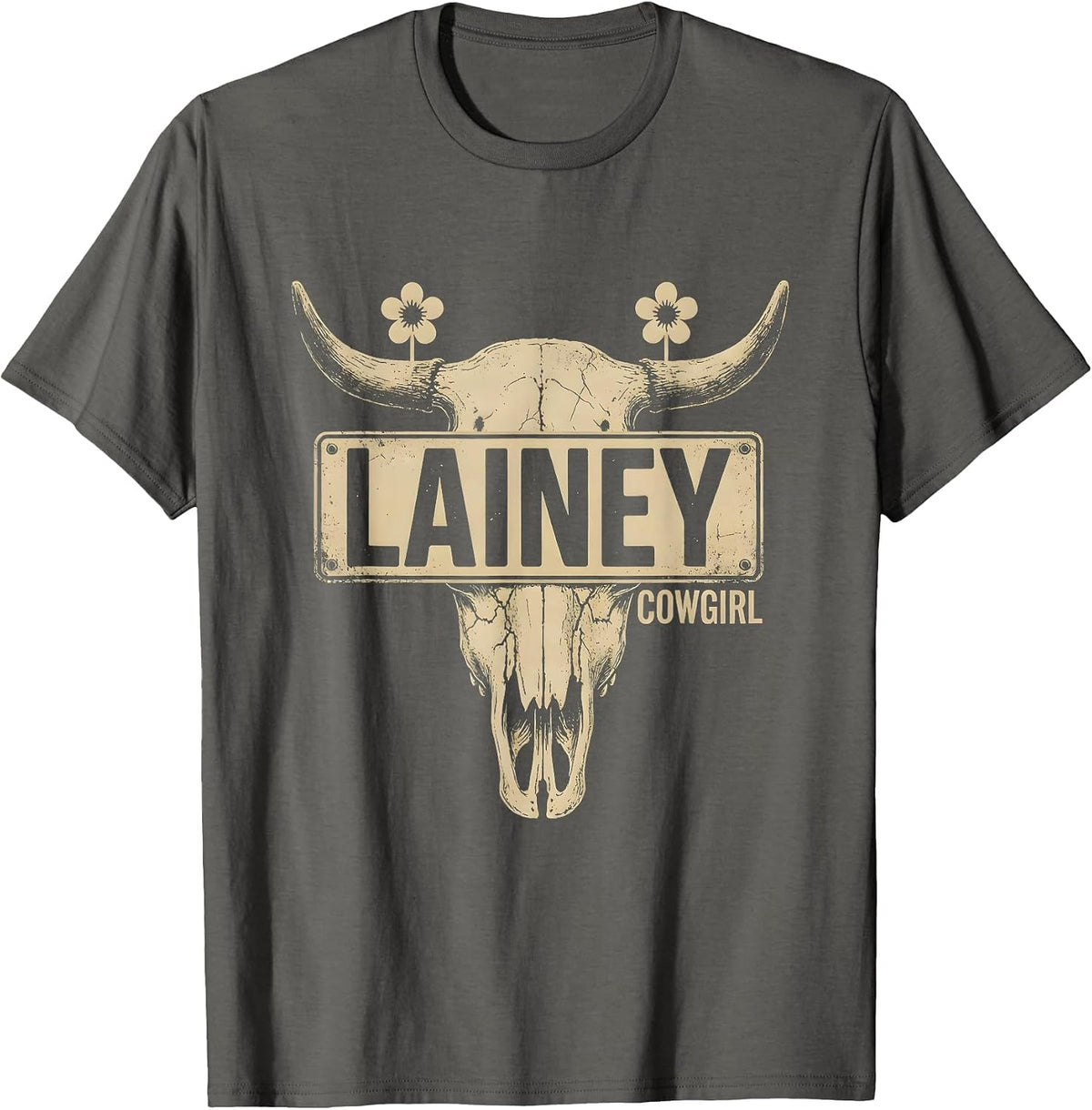 Lainey Cowgirl Boho Western Name Personalized Gift for Girls T-Shirt - Asphalt Grey