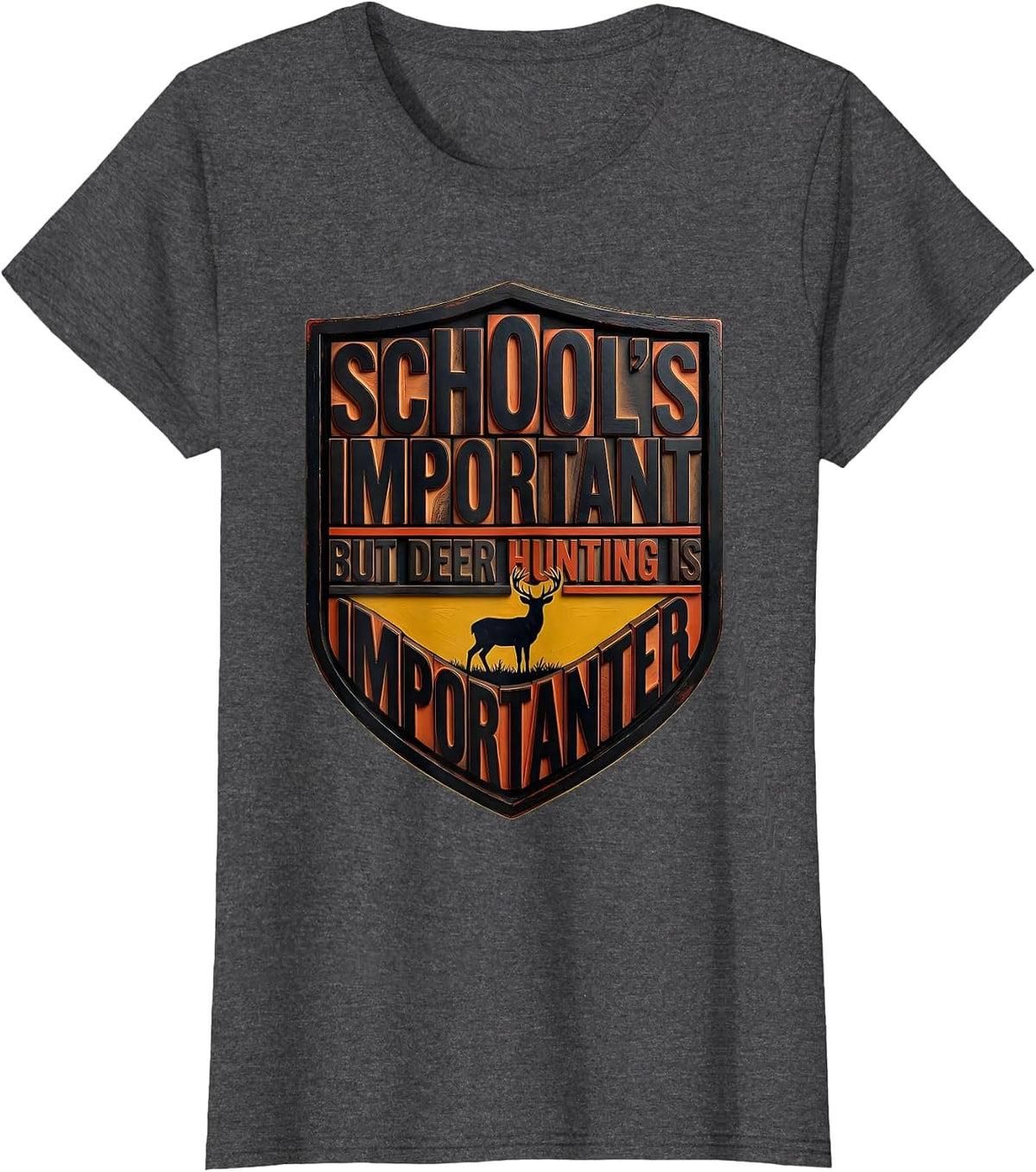 Women's School's Important But Deer Hunting Is Importanter Youth T-Shirt - Dark Heather Grey