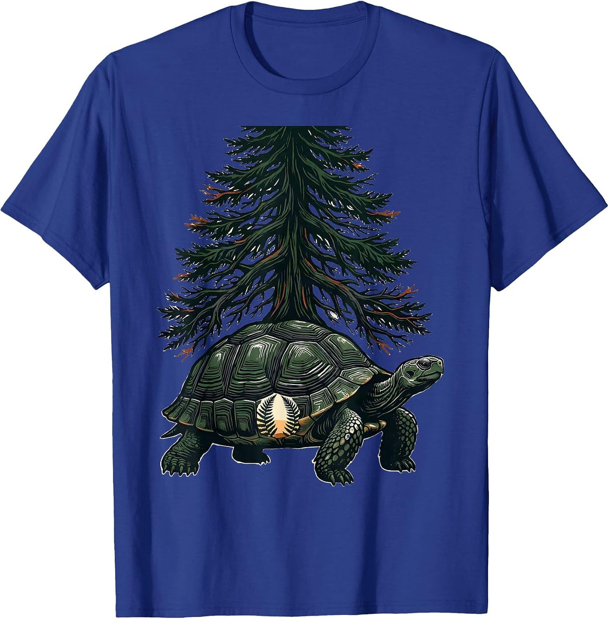 Woodland Turtle Linocut Nature Lover Forest Wildlife T-Shirt - Royal Blue