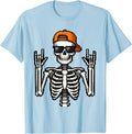 Men's Nope Pixel Art Skeleton Rocker Halloween Costume Humor T-Shirt - Baby Blue