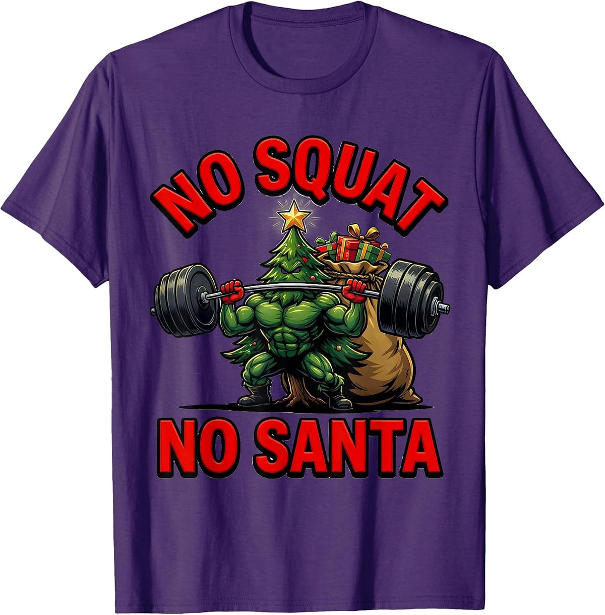Men's No Squat No Santa Funny Christmas Gym Bodybuilding T-Shirt - Purple