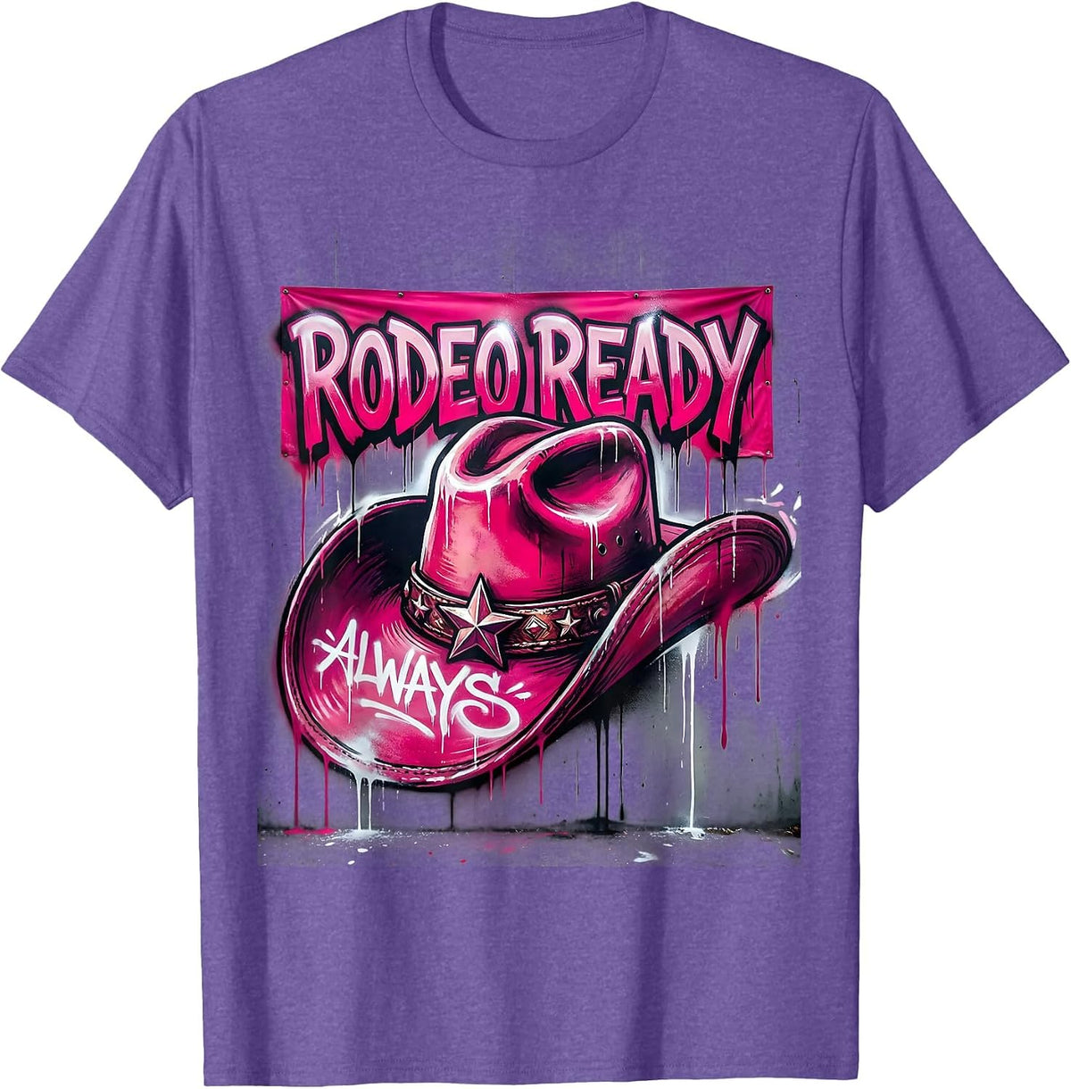 Men's Pink Cowgirl Rodeo Ready Always Design T-Shirt - Purple Heather