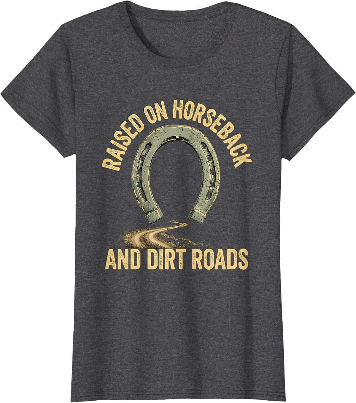 Women's Raised On Horseback And Dirt Roads Boho Western Cowboy Rodeo T-Shirt - Dark Heather Grey