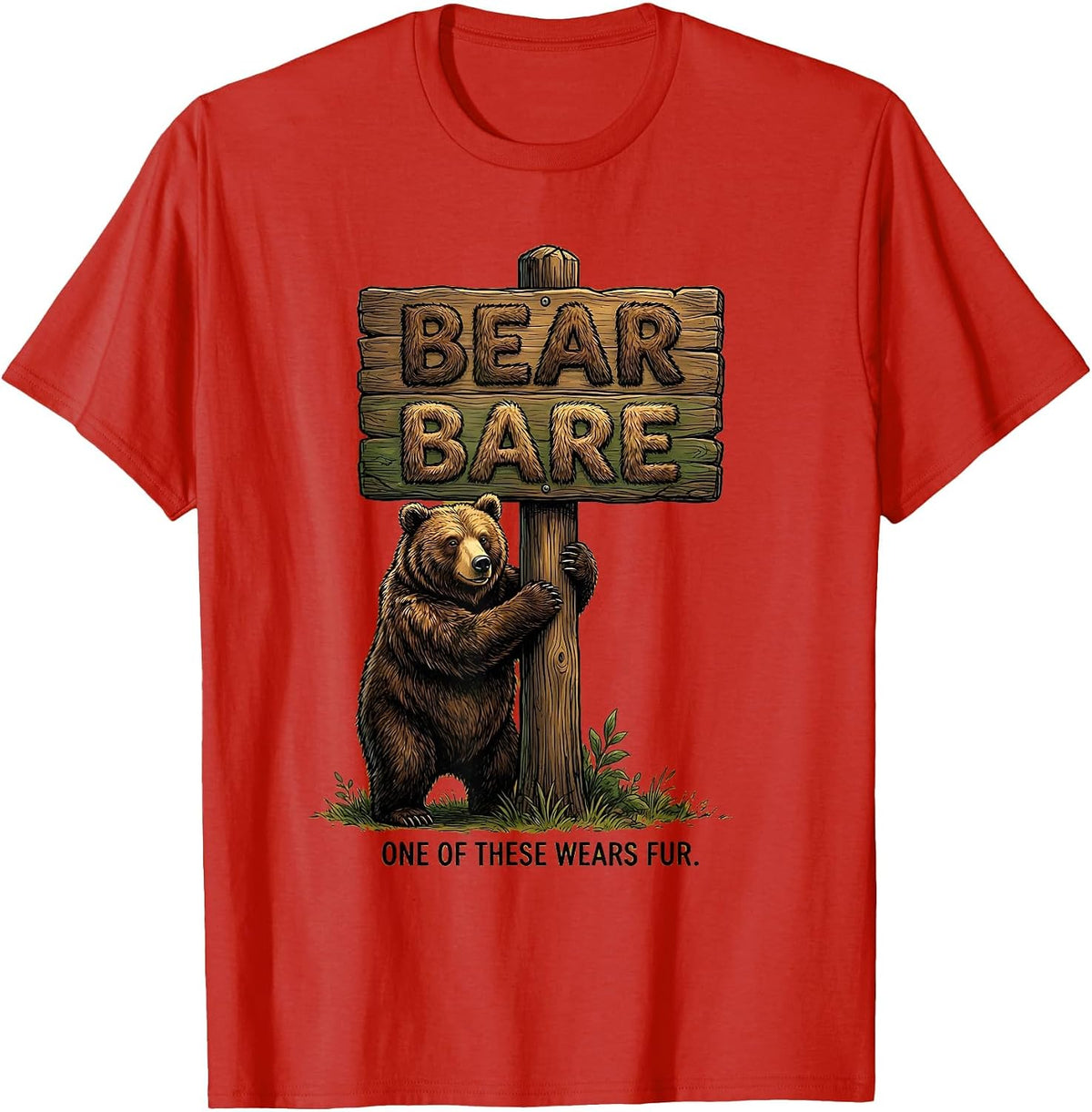 Men's Bear Bare One Of These Wears Fur Funny Grammar Teacher Humor T-Shirt - Red