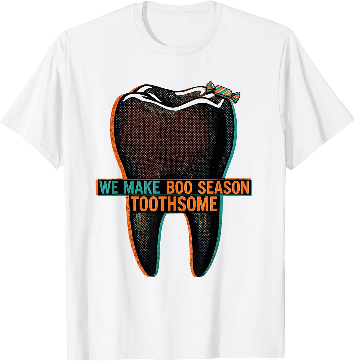 Men's We Make Boo Season Toothsome Risograph Dental Squad T-Shirt - White