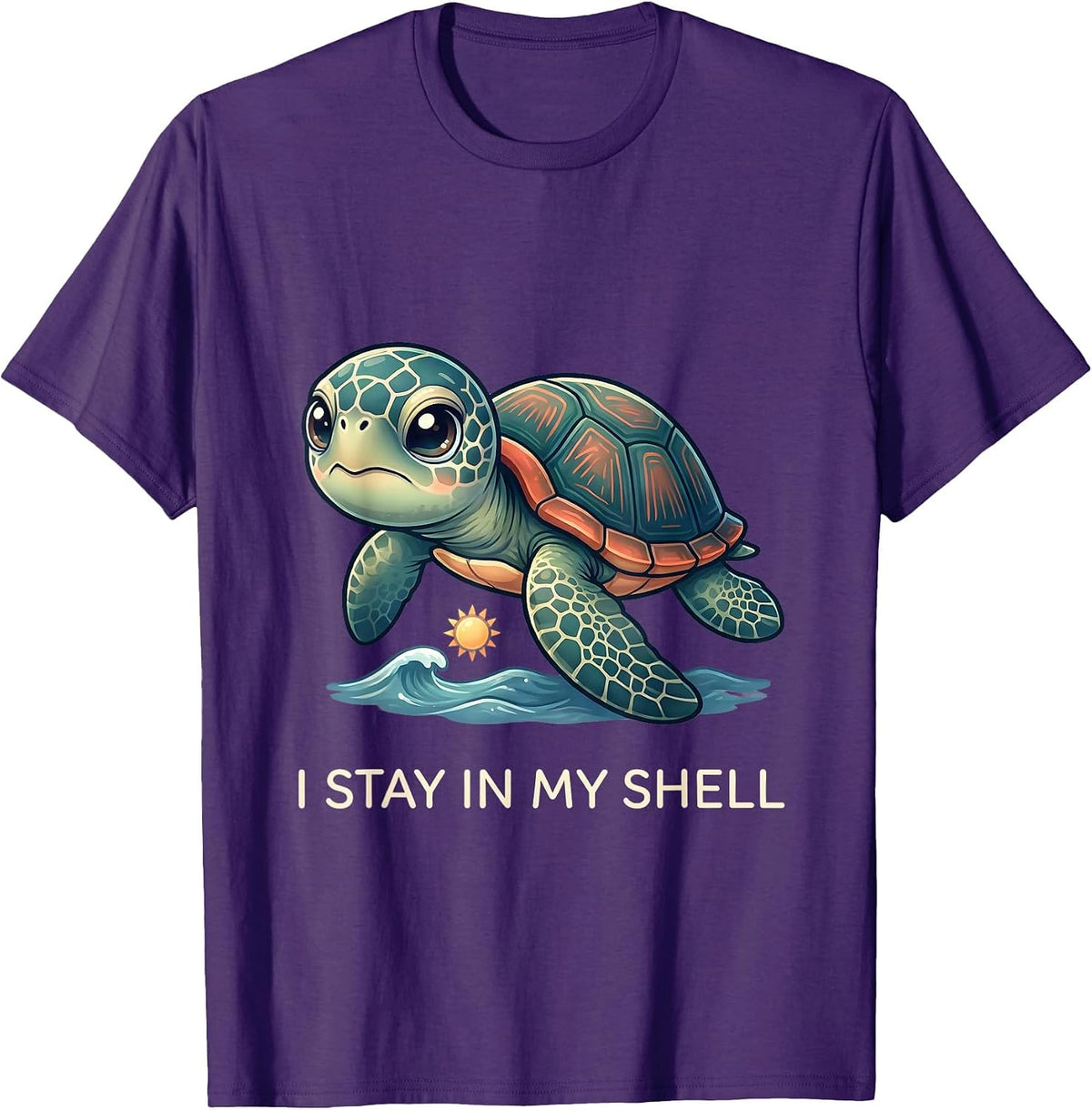 Men's I Stay In My Shell Cute Kawaii Sea Turtle Tropical Vacation T-Shirt - Purple