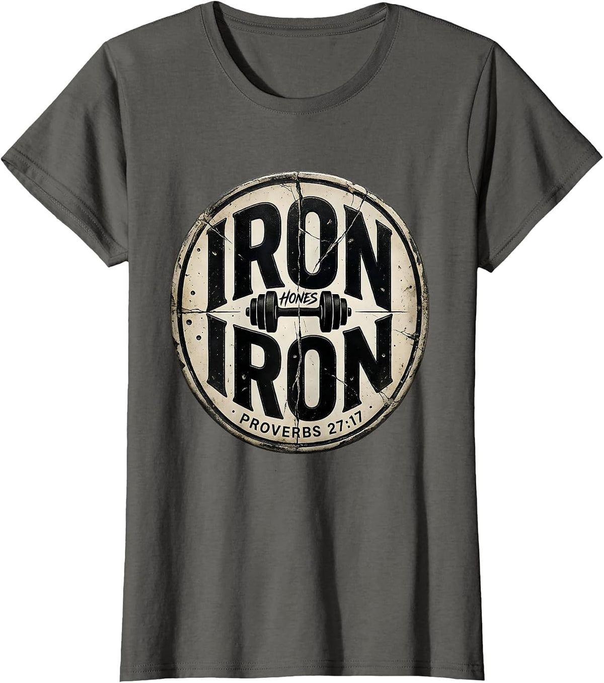 Women's Iron Hones Iron Proverbs 27:17 Christian Men Gym Workout T-Shirt - Asphalt Grey