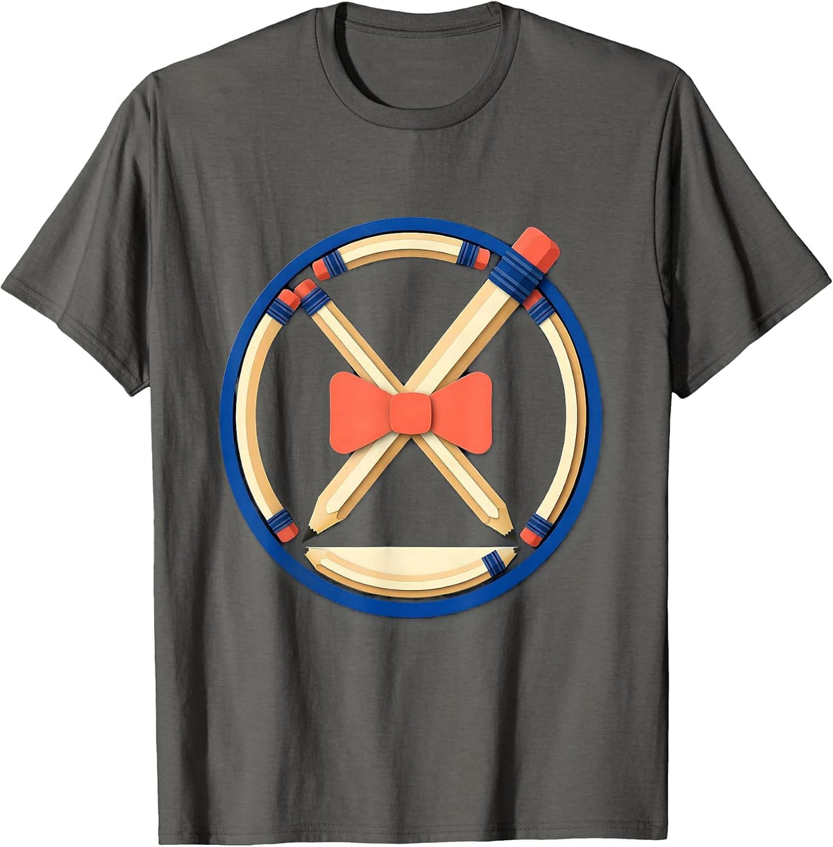 Men's Sealed Badge Pencil Ferrules Coquette Bow Back to School T-Shirt - Asphalt Grey