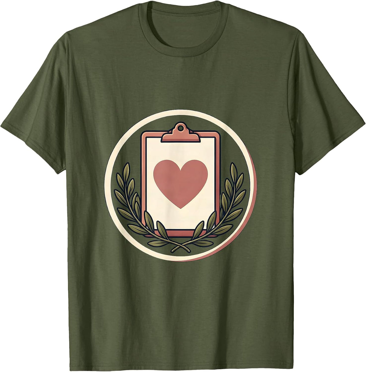Men's School Counselor Clipboard Heart Illustration T-Shirt - Olive Green