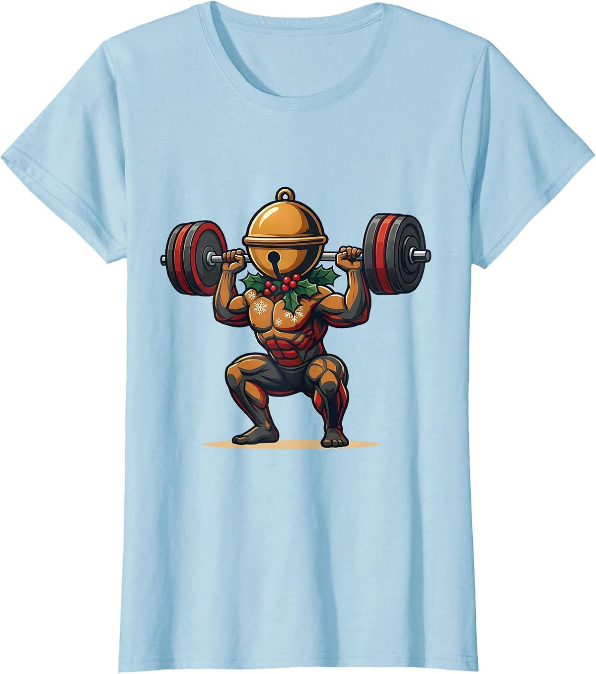 Bell-Headed Holiday Mascot Gym Workout Christmas Humor T-Shirt - Baby Blue