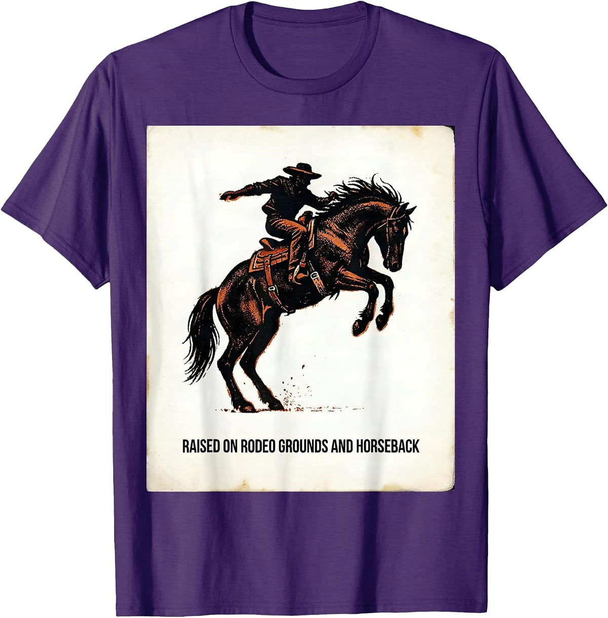 Raised On Rodeo Grounds And Horseback Western Cowgirl Horse T-Shirt - Purple