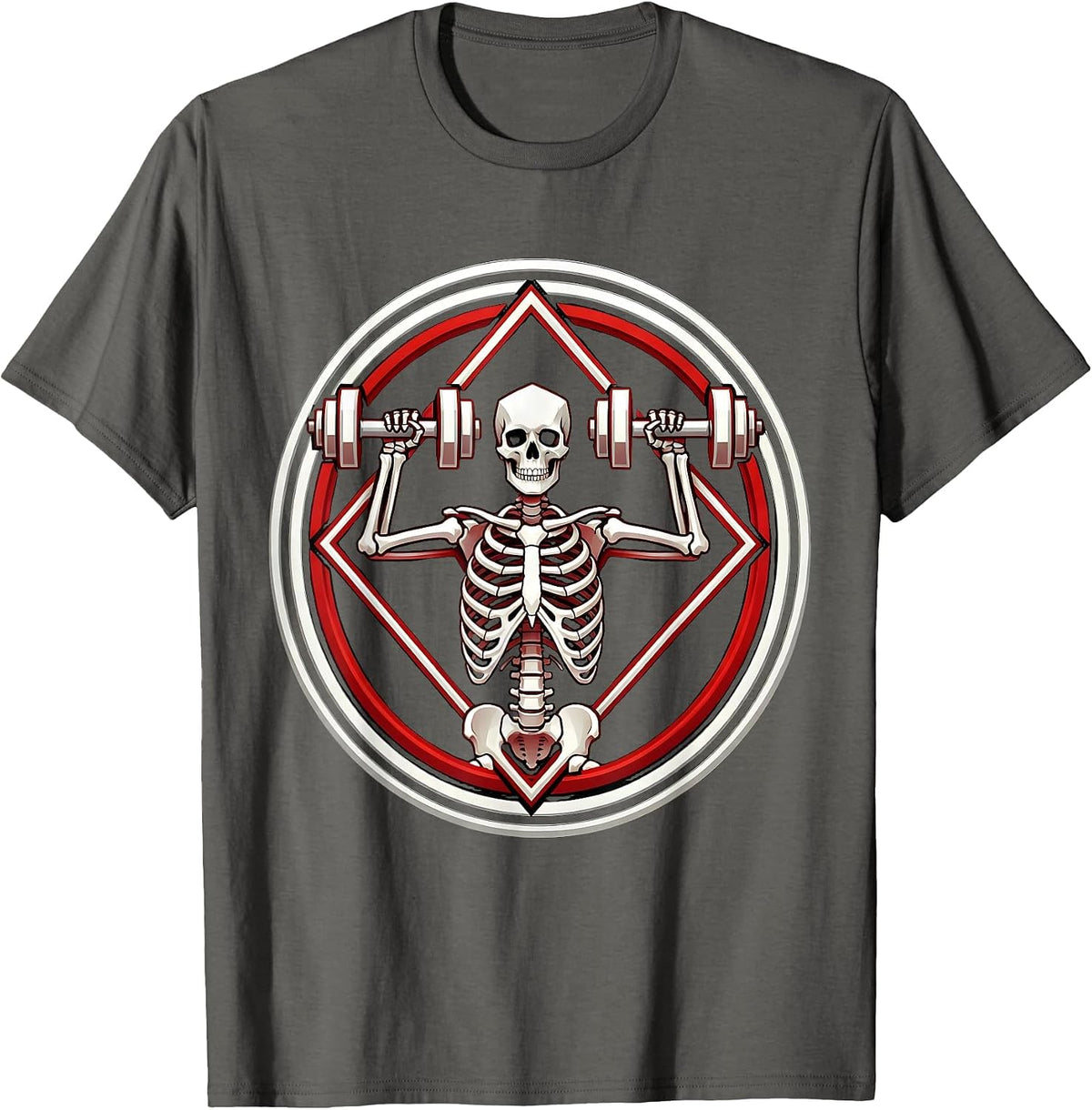 Skeleton Athlete Bicep Curl Gym Graphic T-Shirt - Asphalt Grey