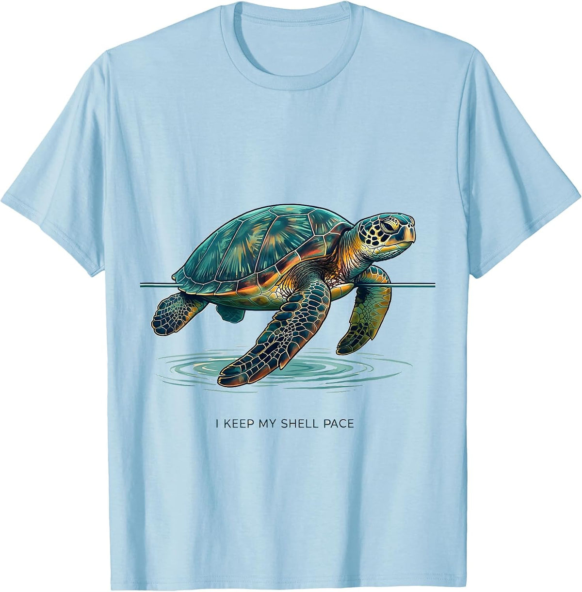 I Keep My Shell Pace Illustration Sea Turtle Lover Ocean T-Shirt - Baby Blue