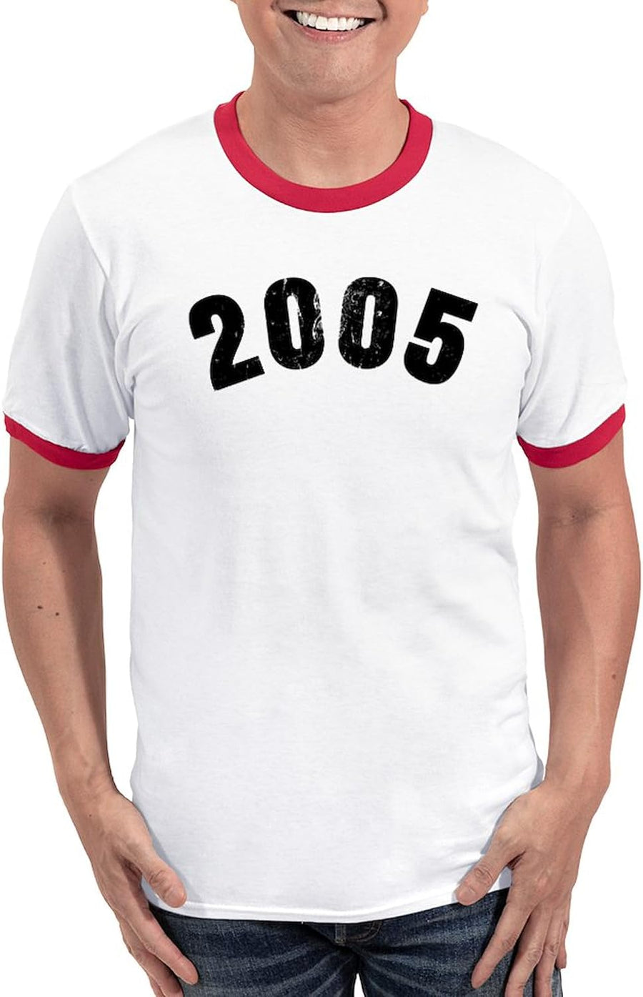 CafePress 2005 Year Vintage T Shirt Men's Ringer Vintage Graphic T-Shirt - Red\/White