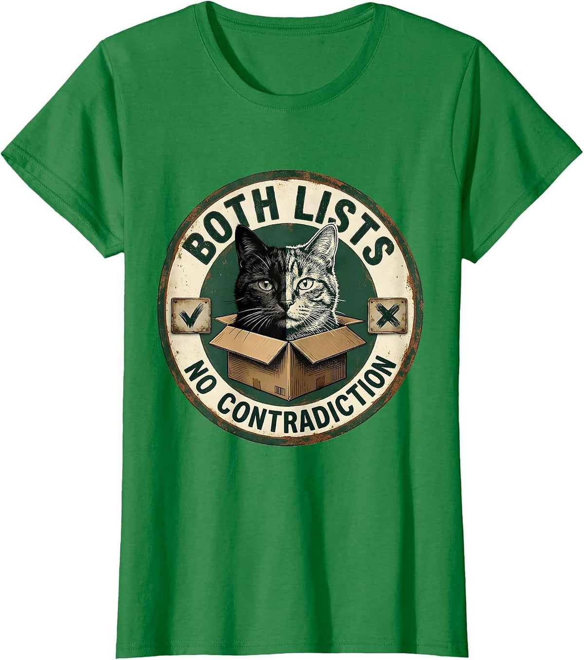 Women's Both Lists No Contradiction Vintage Science Cat Quantum T-Shirt - Kelly Green