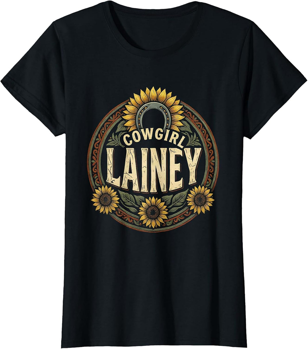 Cowgirl Lainey Boho Folk Floral Western Cowgirl Gift T-Shirt - Black