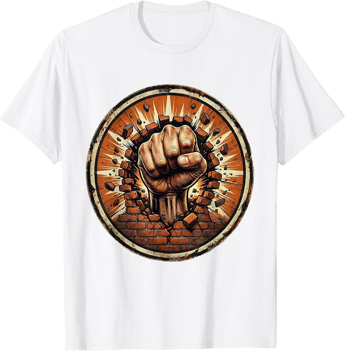 Men's 80s Rock Fist Through Brick Wall Graphic T-Shirt - White