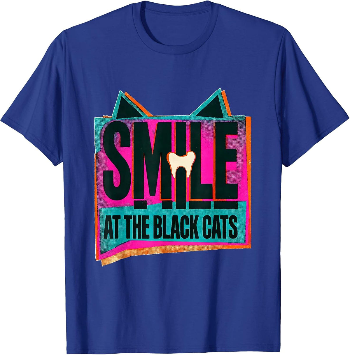 Smile at the Black Cats Risograph Halloween Dentist Dental T-Shirt - Royal Blue