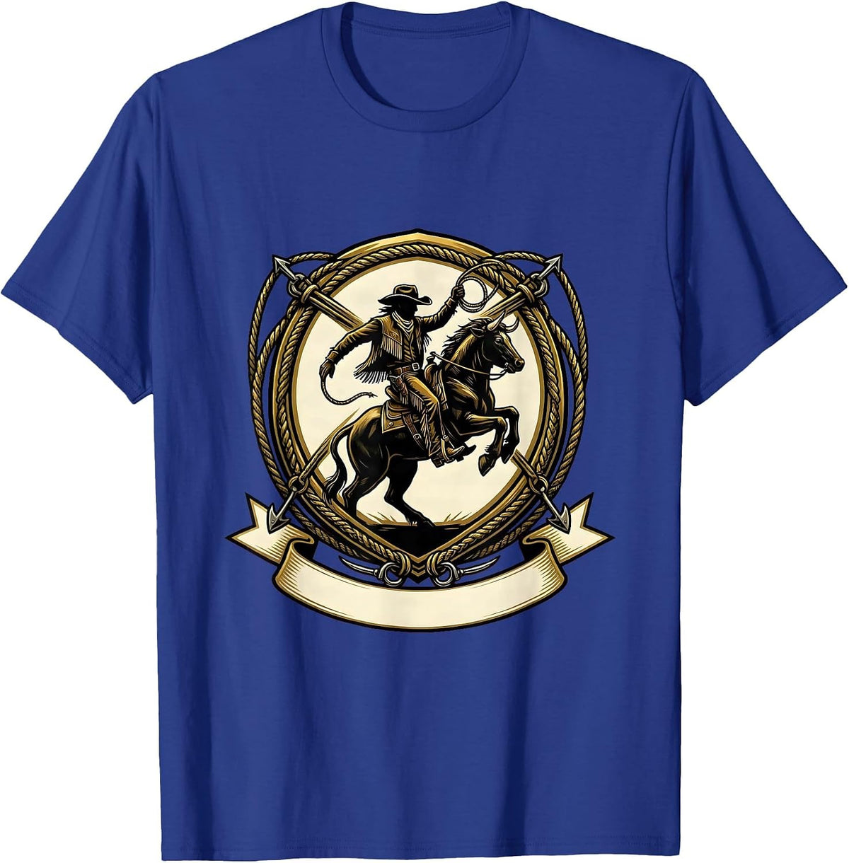 Cowgirl Riding Cowboy Rodeo Arena Illustration T-Shirt - Royal Blue