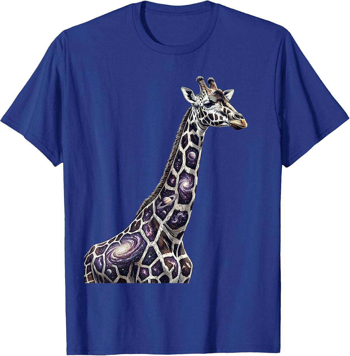 Men's Cosmic Giraffe Galaxy Spot Wildlife Art Design T-Shirt - Royal Blue