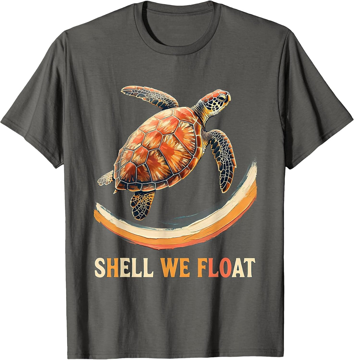 Men's Shell We Float Cute Sea Turtle Ocean Animal Tropical T-Shirt - Asphalt Grey