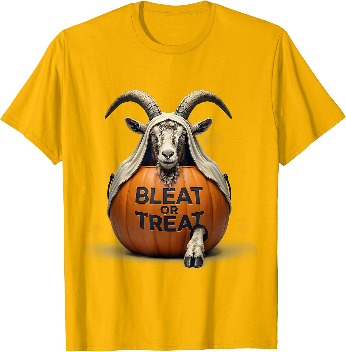 Men's Bleat Or Treat Whimsical Halloween Goat Lover Spooky Season T-Shirt - Golden Yellow
