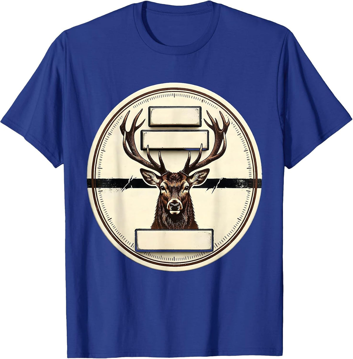 Men's Deer Buck Antler Letterpress Badge Hunting Dad Humor T-Shirt - Royal Blue