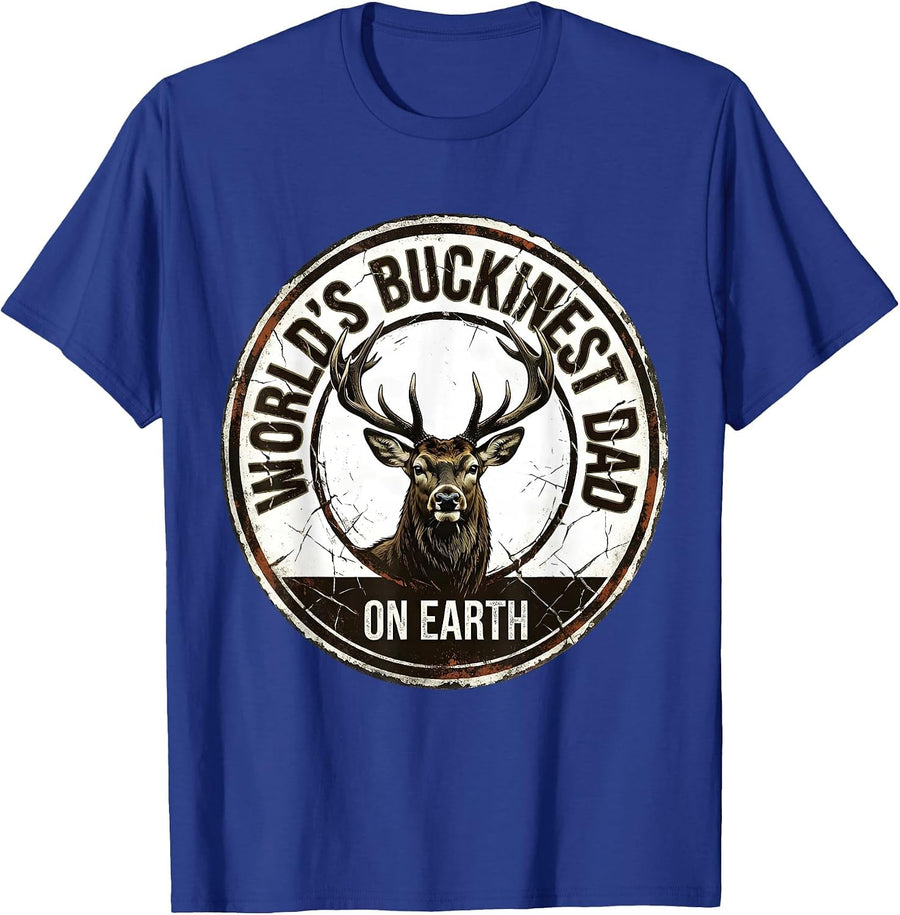 World's Buckinest Dad On Earth Distressed Deer Hunting Dad T-Shirt - Royal Blue