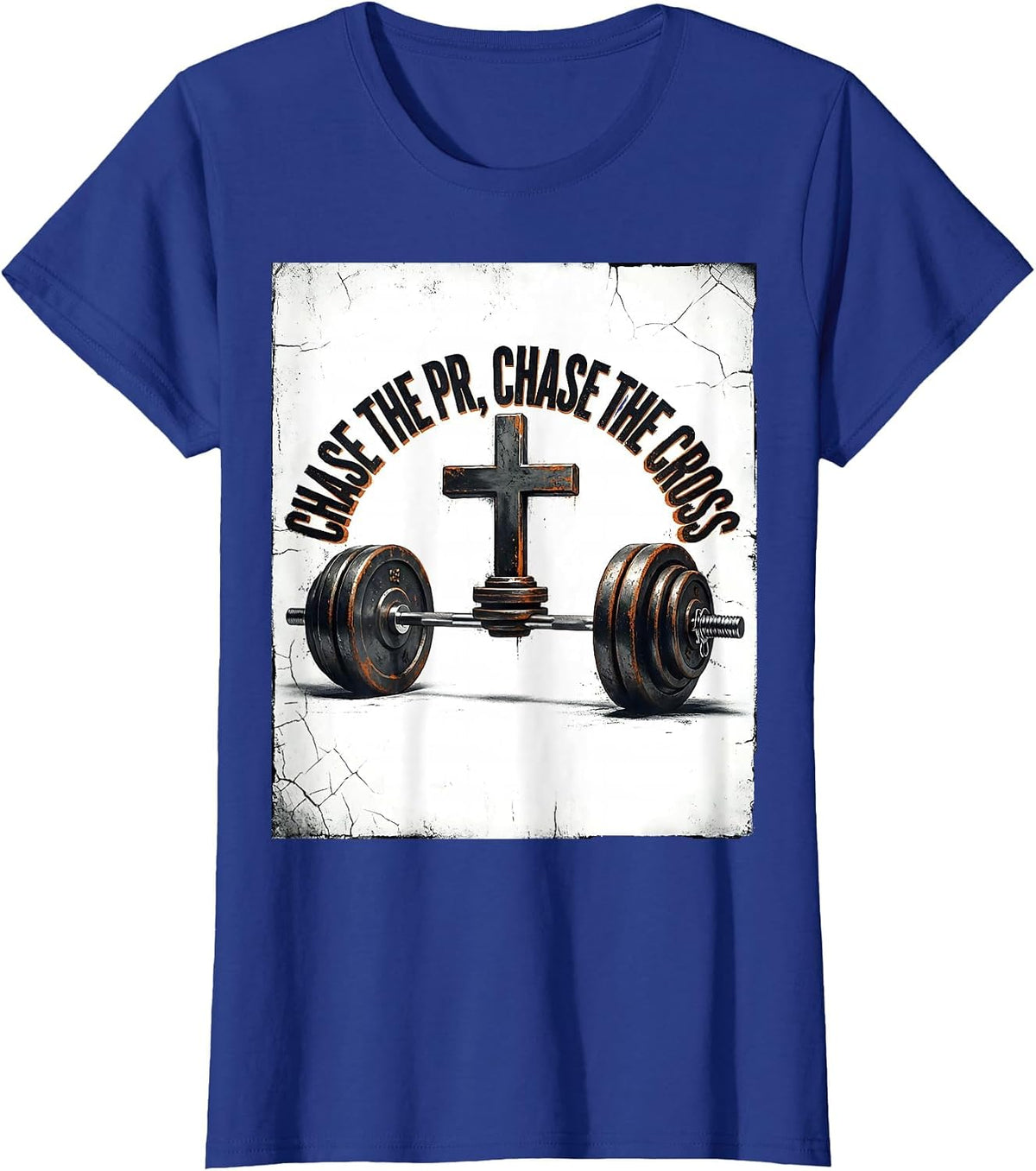 Women's Chase The PR Chase The Cross Distressed Christian Gym T-Shirt - Royal Blue