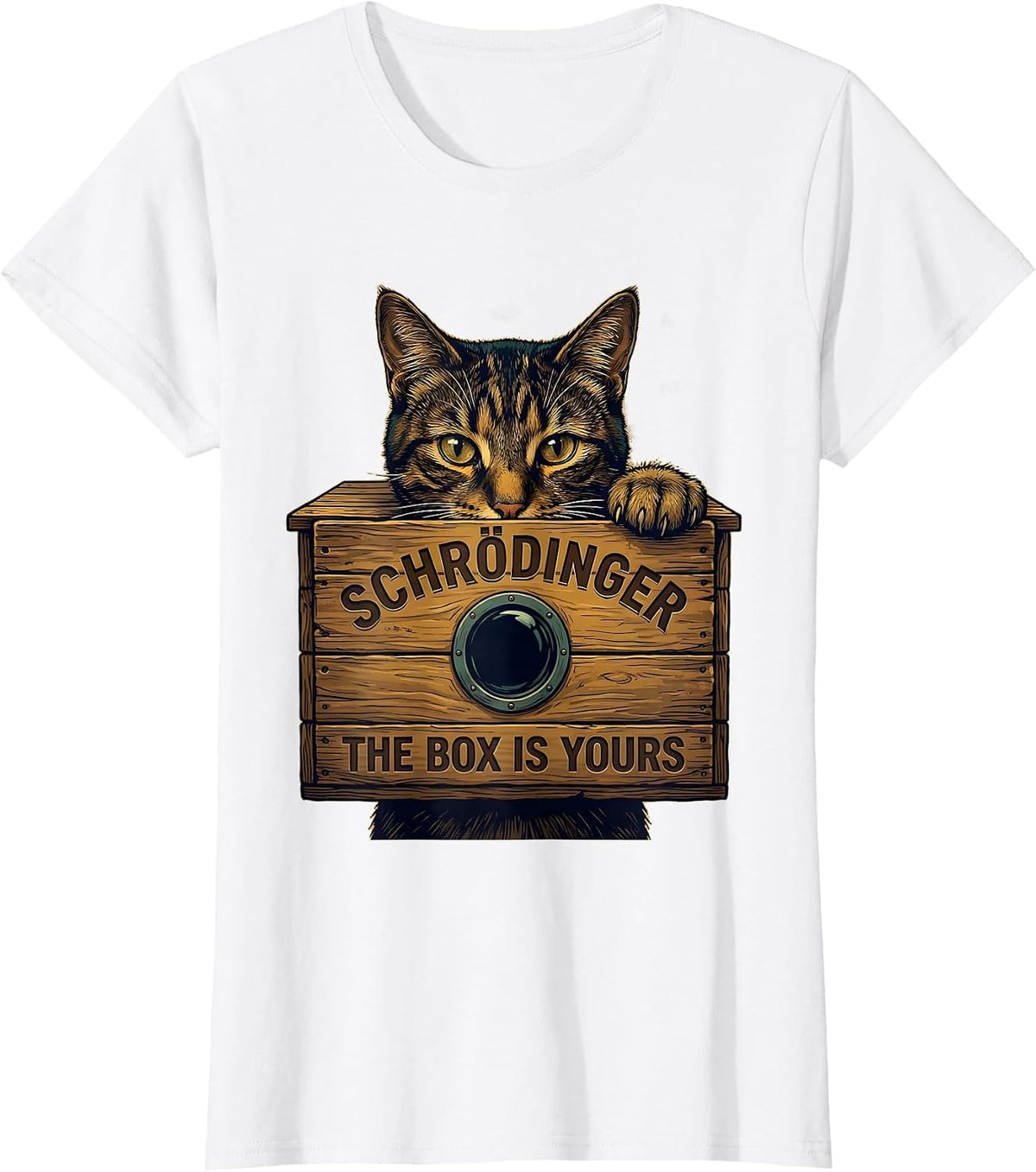 Women's Schrödinger, The Box Is Yours Funny Science Cat Lover T-Shirt - White