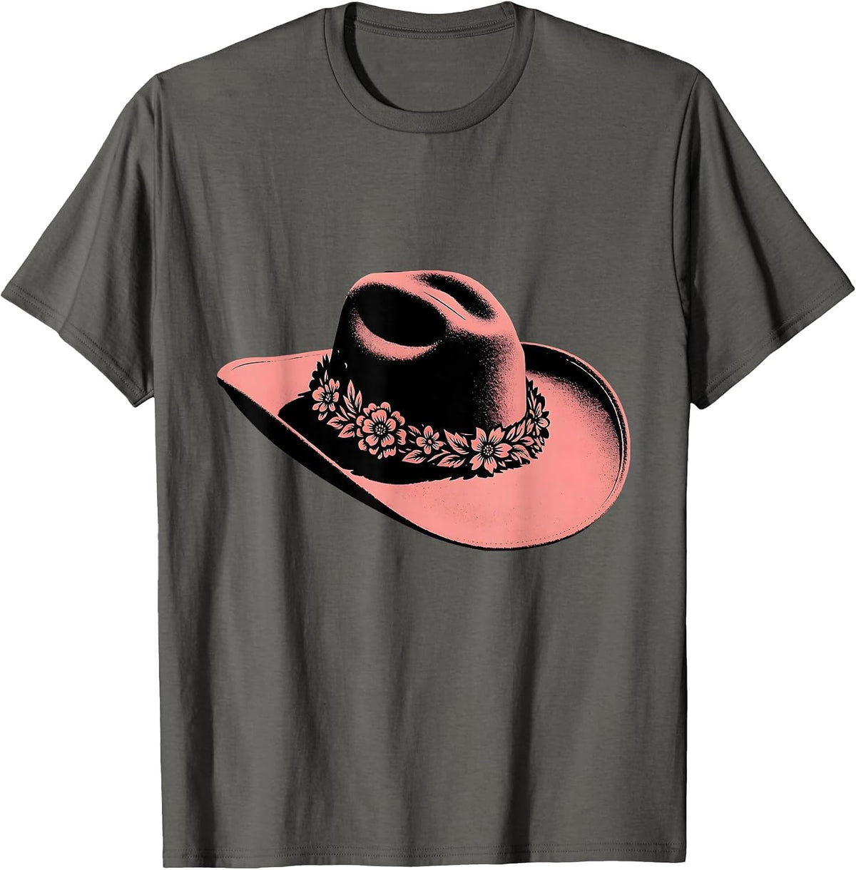 Floral Cowboy Hat Western Boho Illustration T-Shirt - Asphalt Grey