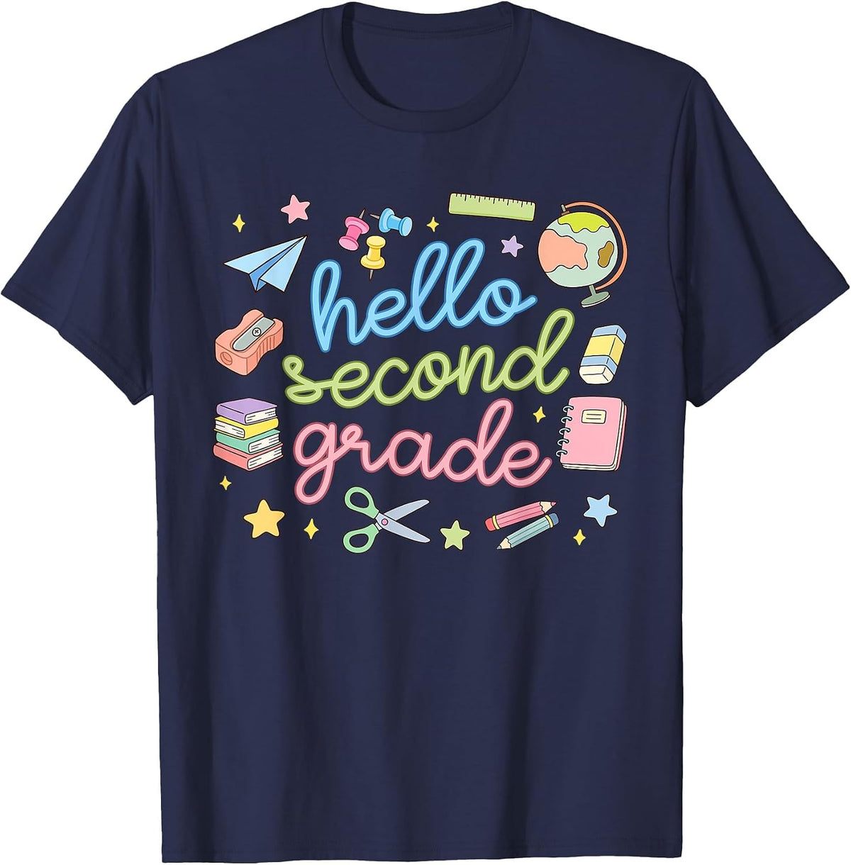 Back to School First Day Hello Second 2nd Grade Teacher Girl T-Shirt - Navy Blue