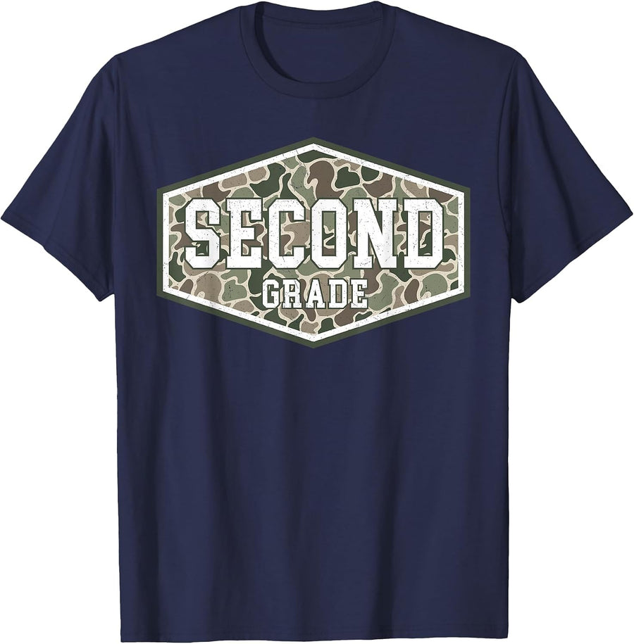Camo Second Grade Teacher 2nd Grade Back to School Boys T-Shirt - Navy Blue