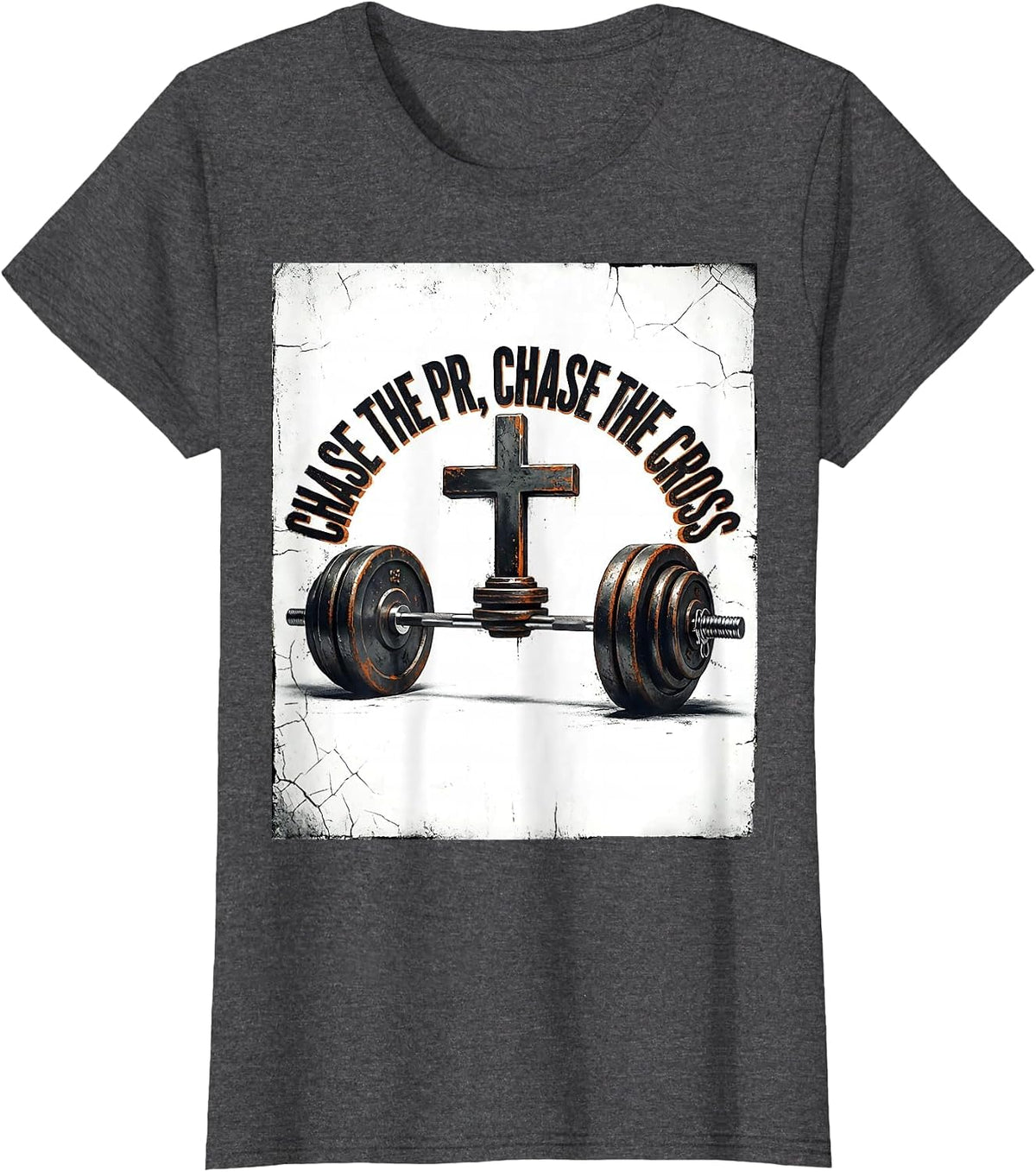 Women's Chase The PR Chase The Cross Distressed Christian Gym T-Shirt - Dark Heather Grey