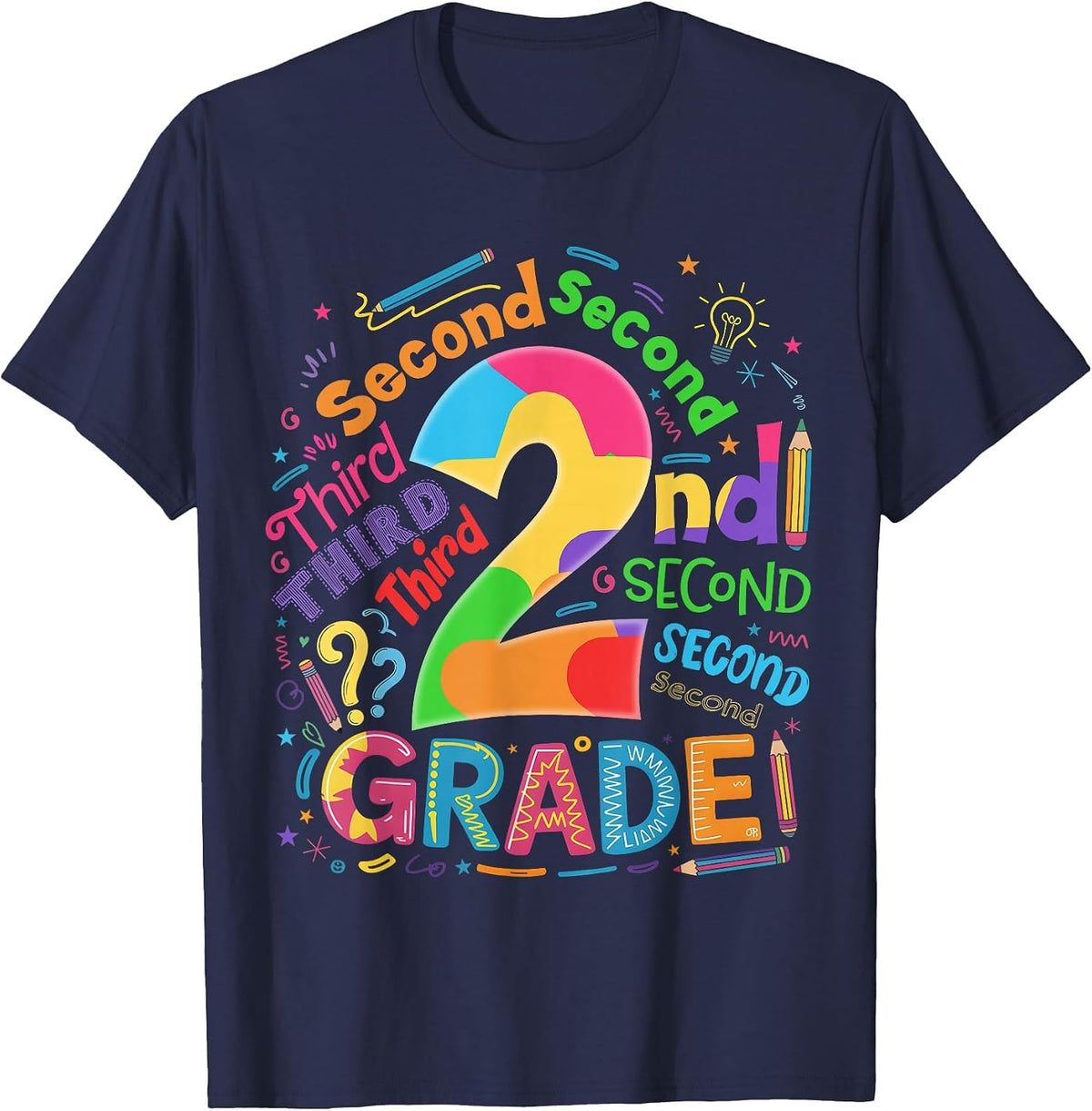 Back to School 2nd Grade Team Typography Student Teacher T-Shirt - Navy Blue