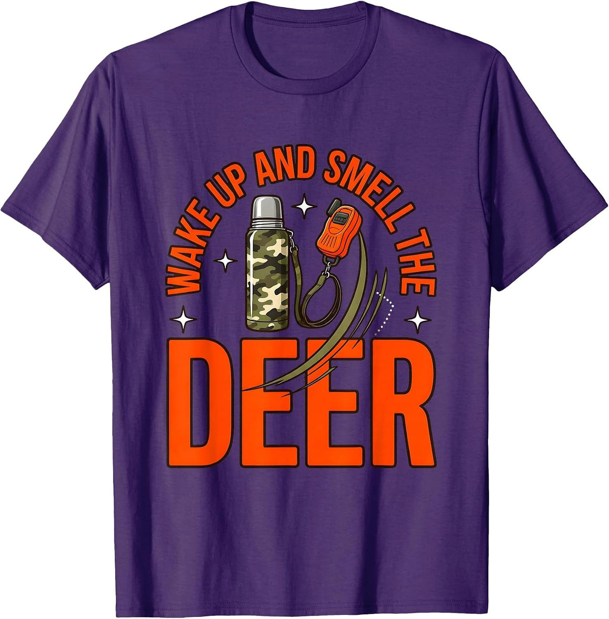 Men's WAKE UP AND SMELL THE DEER Funny Deer Hunter Hunting Camp T-Shirt - Purple