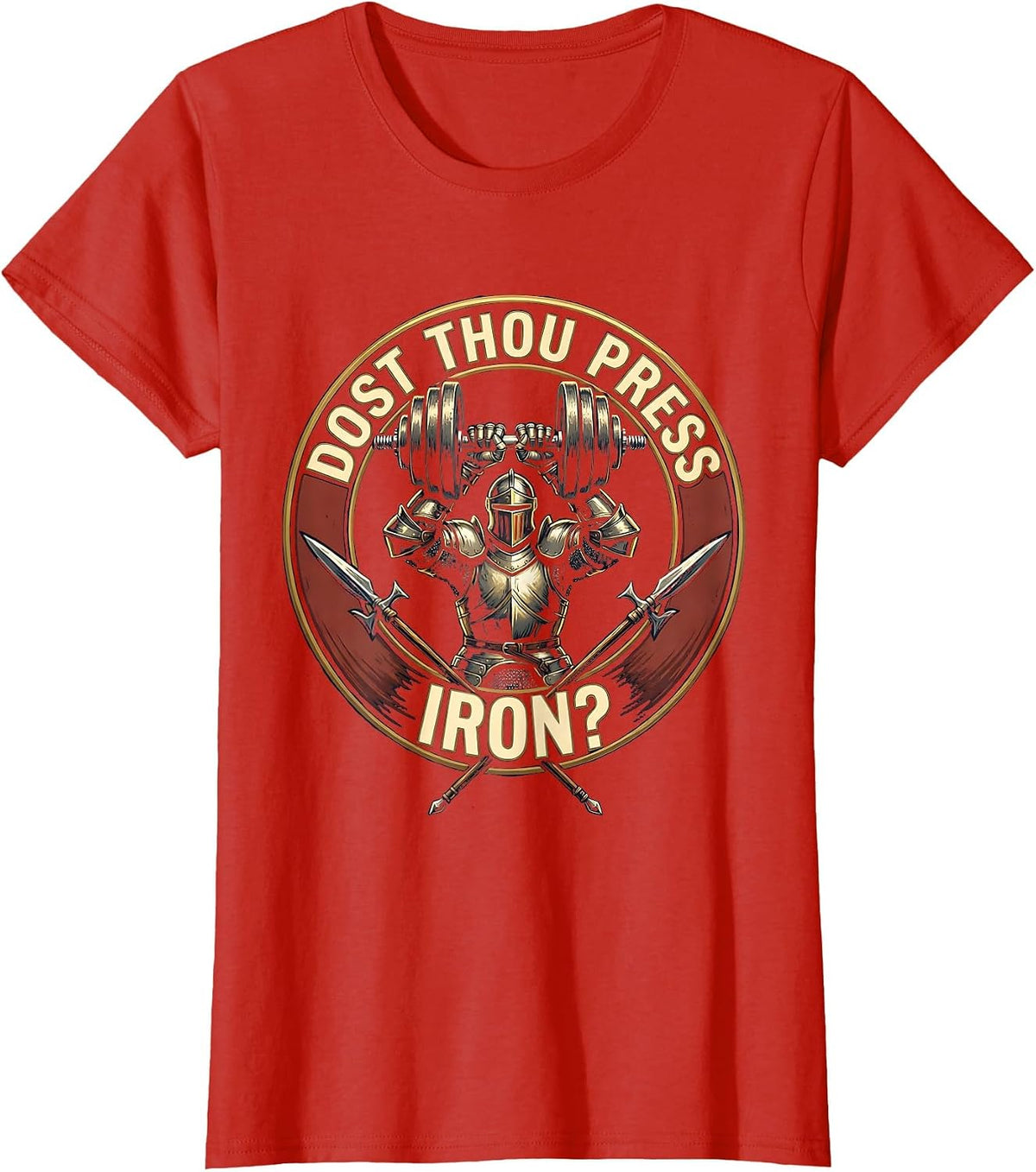 Women's Dost Thou Press Iron Funny Medieval Gym Lifting Meme T-Shirt - Red