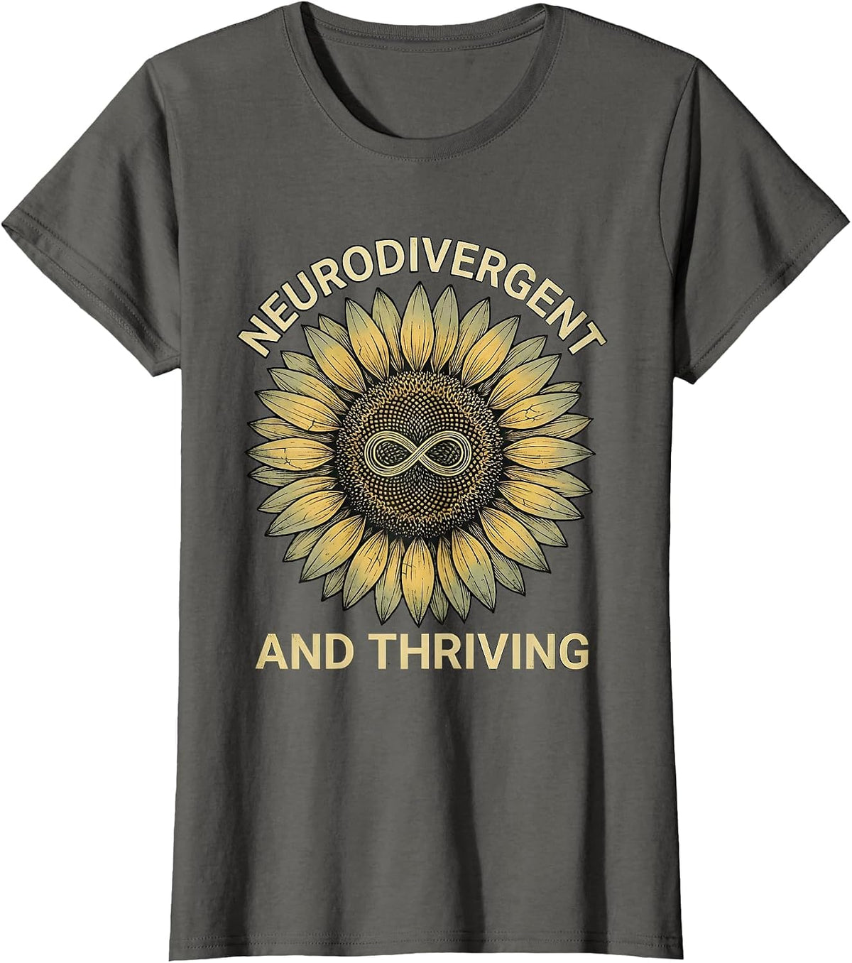 Women's Neurodivergent and Thriving Autism Awareness Design T-Shirt - Asphalt Grey