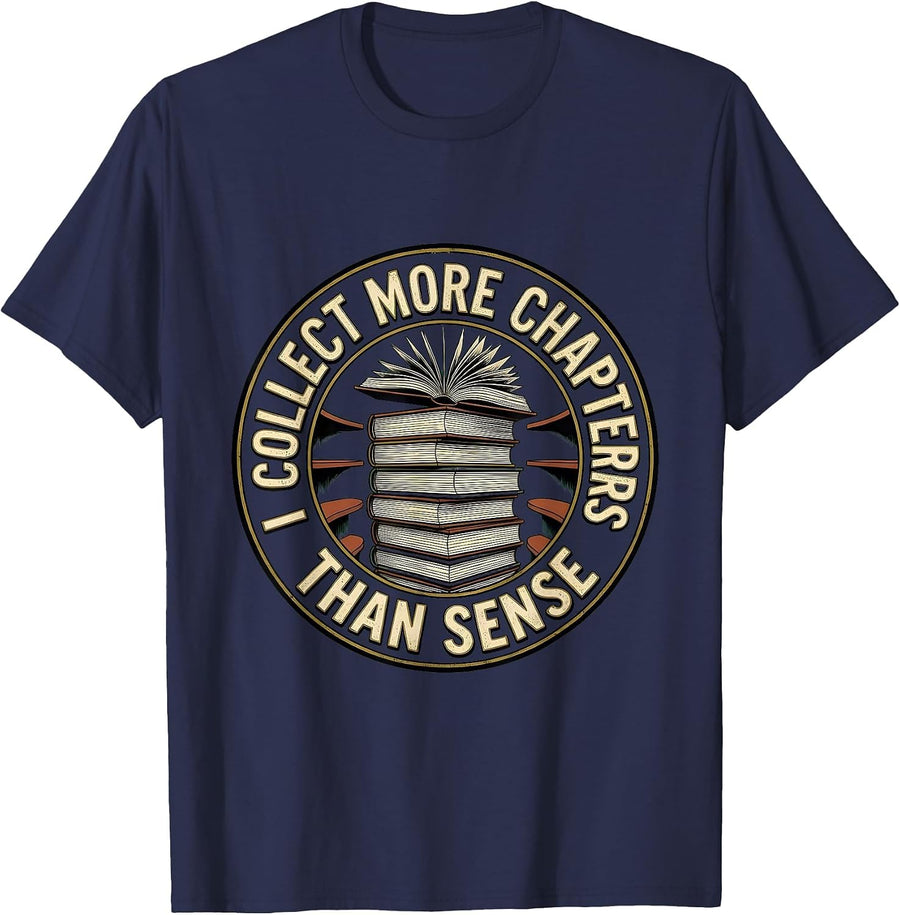 I Collect More Chapters Than Sense Vintage Bookworm Reader T-Shirt - Navy Blue