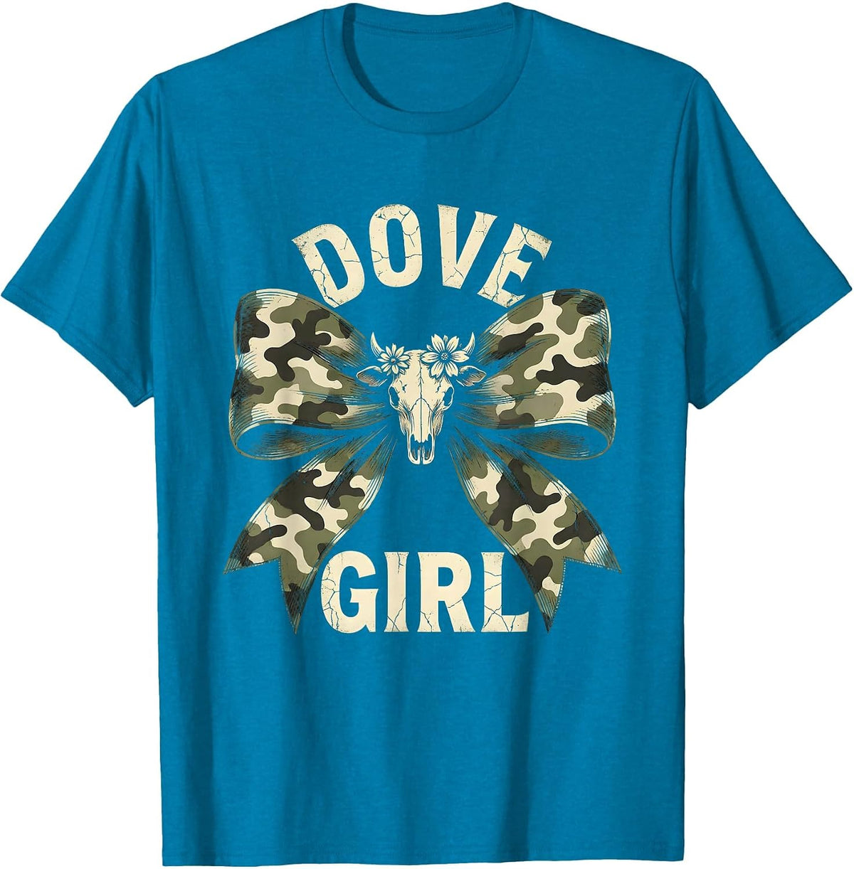 Dove Girl Boho Western Camo Coquette Bow Hunting Ol Lady T-Shirt - Sapphire Blue